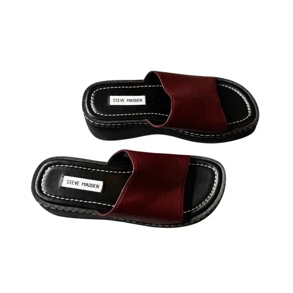 Steve Madden Clog Slip Ons Size 9 Burgundy Leather Upper Open Toe‎ - Picture 8 of 11